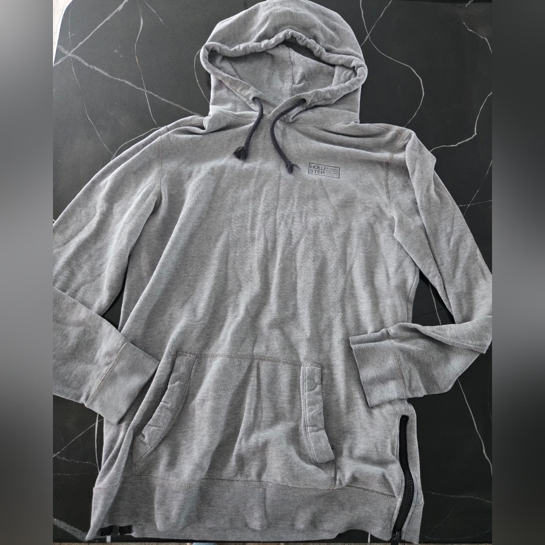 Hollister Hooded Sweatshirt Small Mens Gray Basic Side Zip